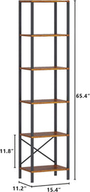 6 Tier Bookshelf With LED Lights In Rustic Brown Living Room