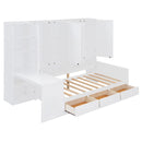 Twin Size Wooden Daybed With Three Drawers, and All-in-One Cabinet, Desk and Shelves, White