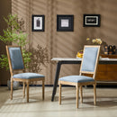 French Country Dining Chairs Set of 2 - Elegant Cane Backrest & Upholstered Seats in Slate Blue with Fluted Legs and Weathered Finish