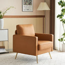 Brown PU Leather Accent Chairs Set Of 2 With Gold Legs