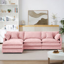 Contemporary Modular Sectional Sofa L Shaped 3-Seater with Movable Ottoman in Pink Chenille, 105 Inch