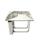 Rectangular End Table with Sintered Stone Top, Silver Metal Frame, for Living Room