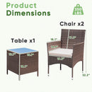 3 Piece Patio Dining PE Rattan Wicker Chair Set With Cushions And Glass Coffee Table Outdoor Brown Beige