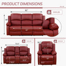 Manual Recliner Sofa Set Red Bonded Leather With Cup Holders