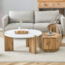 Fashionable Versatile MDF Coffee Table Set with White and Wood Textured Finish