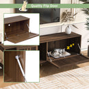 Mid-Century Modern style 2 in 1 PET FRIENDLY Walnut TV STAND Cat house With Sliding glass door flip-down