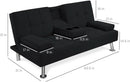 Black Linen Folding Futon Recliner With Cupholders