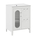 24' Bathroom Vanity with Sink, Bathroom Vanity Cabinet with Two Drawers and Door, Adjustable Shelf, Solid Wood and MDF, White (Old Sku:WF309411AAK)
