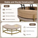 Modern Round Lift-Top Coffee Table with Storage & 3 Ottoman White & Natural