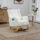 25.4'W Modern Rocking Chair for Nursery, Mid Century Accent Arm Rocker With Retractable Footrest, Side Pocket, Comfy Upholstered Wingback Wooden Glider Chair for Living Room Baby Kids Room. Ivory