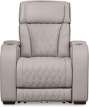 Light Gray Leather Power Recliner With Adjustable Headrest