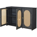 TREXM Retro 3-Door Sideboard with Large Storage Space Artificial Rattan Doors and Metal Handles, Accent Cabinet for Living Room and Hallway (Antique Black)