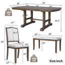 6-Piece Dining Table Set, 60inch to 78inch Extendable Wood Dining Table with Removable Leaf, Kitchen Table Set with 4 Upholstered Side Chair and Bench, Dining Table Set for 6 (Brown)