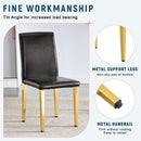 A Set of 4 Black PU Leather Backrest Chairs with Gold Metal Legs - A Perfect Pairing, Ideal for Minimalist and Modern Home Décor Styles, with Product Dimensions of 16.2*18.5*34.6 inches