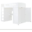 Twin Size Loft Bed with Desk, Wardrobes, 4 Drawers and 4 Shelves-White