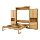Full Size Solid Wood With Rattan Murphy Bed Cabinet Space-Saving Bed with 2 Side Cabinet Storage Shelves, Perfect for Guest Room, for Bed Room, Guest Room, Home Office, Natural