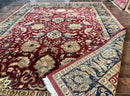 Indo Persian Rug 10x14, Indian Agra Carpet, Vintage Handmade Wool Large Traditional Rug, Dark Red Navy Blue Beige