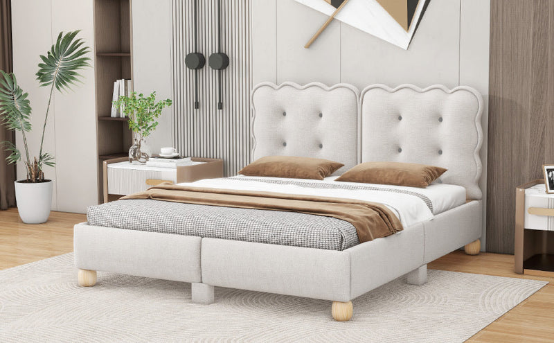 Queen Size Upholstered Platform Bed with Support Legs,Beige