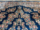 Antique Persian Kerman Rug 10x13, Navy Blue Floral Carpet, Fine 270 KPSI