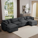 Modern Upholstered Corduroy Fabric Sofa with 3 Footstools and Pillows, 4 Seater, Grey
