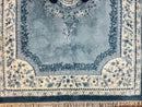 Indo Chinese Aubusson Rug 6x9, Light Blue and Ivory, Handmade Vintage Wool Carpet