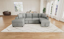 109.1' Sectional Sofa Convertible Pull-out Sofa Bed with Movable Storage Ottoman, Gray Chenille Fabric