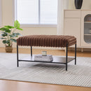 Upholstered Ottoman Coffee Table Foot Rest with Black Metal Legs and Wooden Storage, Faux Fur, Brown