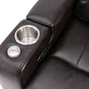 Premium Power Recliner with Storage Arms, Cupholders, Swivel Tray Table and Cell Phone Stand, Brown PU Leather, 35'' x 29.9'' x 41.2''