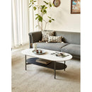 Coffee table ceramic Coffee Table, MDF painting Double Layer Coffee Table for Living Room, white ceramic and Coffee Brown Bottom Shelf