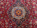 Large Persian Kashan Rug 11x14, Traditional Persian Carpet, Wool, Fine 250 KPSI, Red Navy Blue