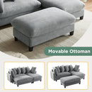 Modern L-Shaped Sectional Sofa with Storage, Movable Ottoman, and Throw Pillows, Grey Chenille, 83'