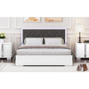 Queen Size Upholstered Bed with LED Light,Modern Platform Bed with with Velvet Headboard,White