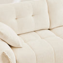 Elegant Textured Chenille 3 Seater Sofa Set with Ottoman and Throw Pillows in Sturdy Solid Wood Frame, White