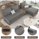 114" L-shaped Sofa Sectional Sofa with Two USB Ports and Two Power Sockets, a Storage Drawer and a Reversible Chaise Lounge for Living Room, Grey
