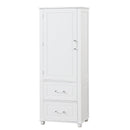 Tall Bathroom Storage Cabinet, Freestanding Storage Cabinet with Two Drawers and Adjustable Shelf, MDF Board with Painted Finish, White (Old Sku:WF312728AAK)