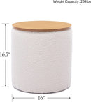 Circular Storage Ottoman Sixteen Inch White Boucle