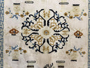 Indo Chinese Rug 9x12, Asian Oriental Carpet 9 x 12, Cream & Burnt Orange, Handmade Wool Vintage Art Deco Rug