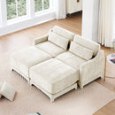 Elegant Beige Chenille Two-Seater Sofa with Ottomans and Lumbar Pillows