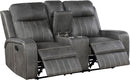 Gray Faux Leather Reclining Loveseat With Manual Recline