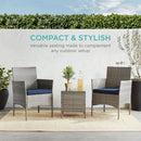 3-Piece Outdoor Wicker Bistro Set Gray and Navy Patio Furniture