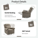 Light Brown Velvet Swivel Rocker Recliner Nailhead Trim