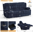 Blue Loveseat Recliner Sofa With Flip Backrest Manual