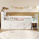 Twin Bed Frame with Storage 4 Drawers,Wooden Bed Frame for Kids,Platform Twin Size Bed with Guardrail Headboard and Ladder, No Box Spring Needed, Easy Assembly, White