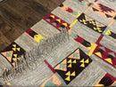 South American Flatweave Rug, Gray, Handmade Vintage Wool Bohemian Blanket