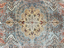 Silk Turkish Rug 5x7, Light Blue Silk Carpet, Floral Medallion, Turkish Kayseri Rug, Vintage Handmade Oriental Rug