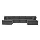U-Shaped Modular Sectional Sofa With Chaise And Movable Ottoman With Wave-Shaped Armrest
