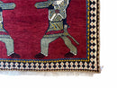3 X 6 Handmade Wool Rug Tribal Balouch Warriors Deer Animal Pictorial Red Swords