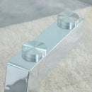 Table and chair set.71 * 35.4 inch rectangular dining table.Tempered Glass Tabletop,Silver 7-shaped Metal Table Legs.Paried With 6 Dark Gray High-quality PU Chairs With Arched Metal Legs.