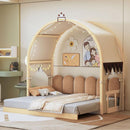 Twin Size Extended Bed With Arched Roof and Trundle, Natural