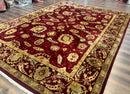 Indo Mahal Rug 9x12, Allover Pattern, Dark Red, Traditional Wool Area Rug